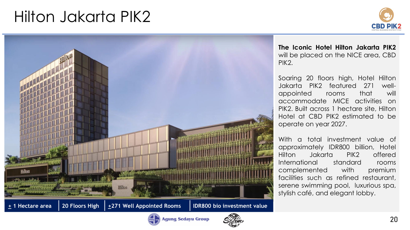 Hilton Jakarta PIK2: 271 rooms, IDR 800bn, targeted to open in 2027 alongside the convention centre.